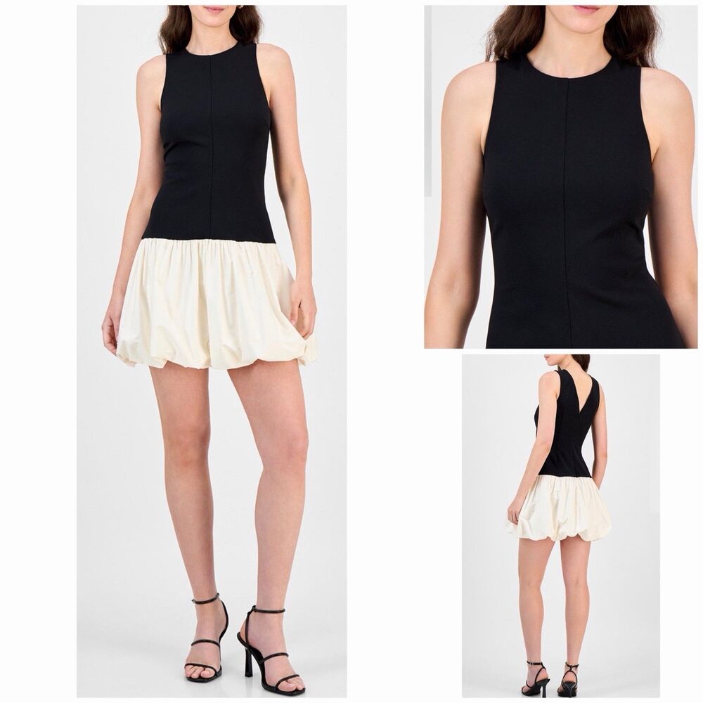 RACHEL Rachel Roy Women's Lindy Bubble Hem SkirtMini Dress  Black Ivory L